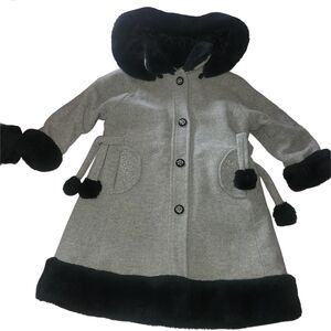 Gusti 24 Carat Vintage Gray Wool Blend Toddler Peacoat Black Trim